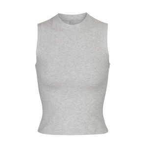SKIMS NWT COTTON JERSEY MOCK NECK TANK IN HEATHER GREY